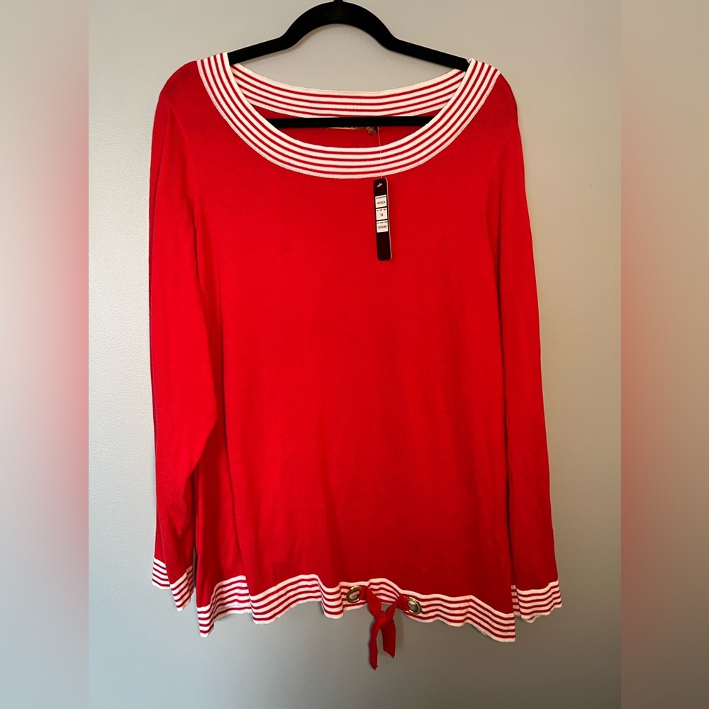 Red and White lightweight sweater tunic.  New With Tags. 3XL